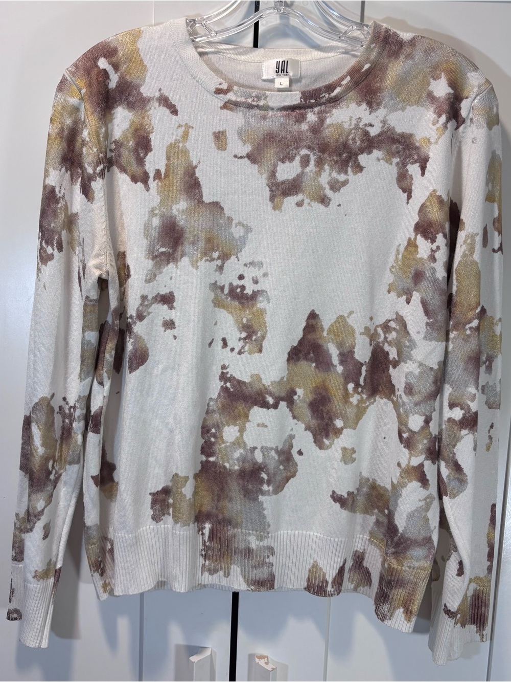 YAL New York Sweater Women’s L Abstract Watercolor Shimmer Neutral Pullover